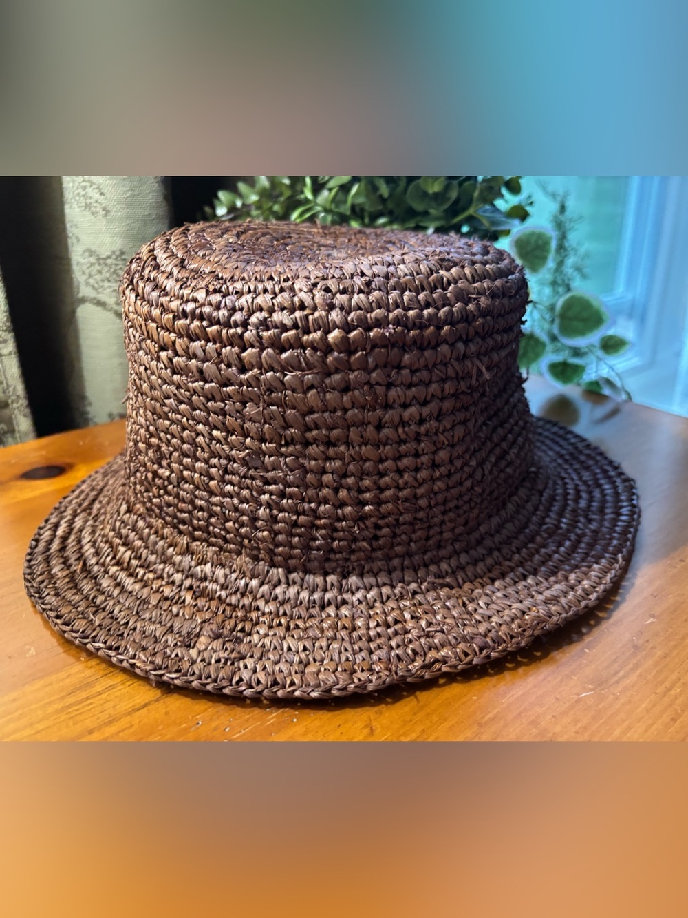 Wyeth Aden Raffia Bucket Hat in Chocolate.  New With Tags.